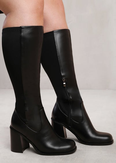 Where's That From Black Zhuri Stretch Wide-Calf Knee High Bootsr