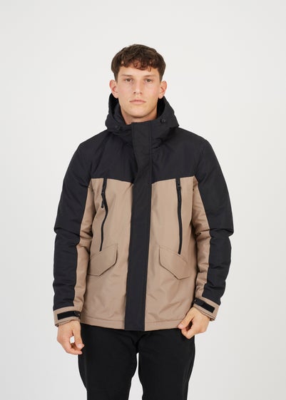 Brave Soul Stone Colour Block Hooded Jacket