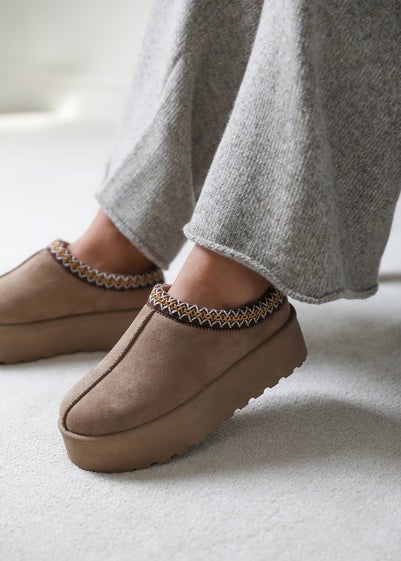 Where's That From Allegra Camel Suede Embroidered Ankle Slipper Boots