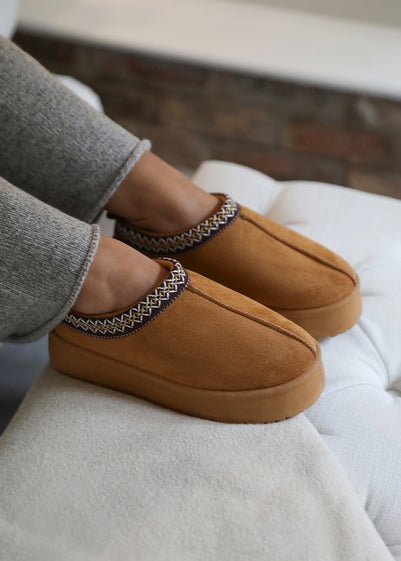 Where's That From Allegra Chestnut Suede Embroidered Ankle Slipper Boots