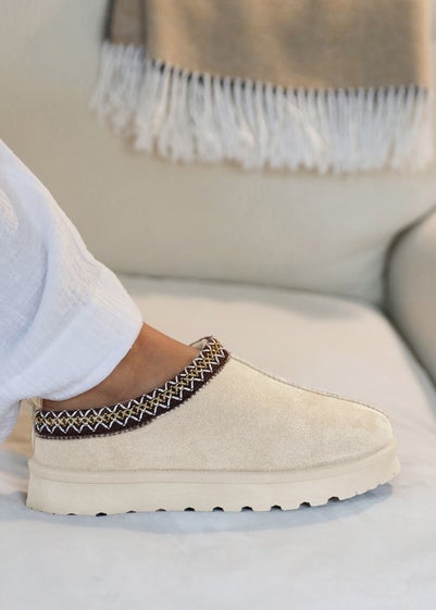 Where's That From Pine Cream Suede Fur Lining Slipper Boots