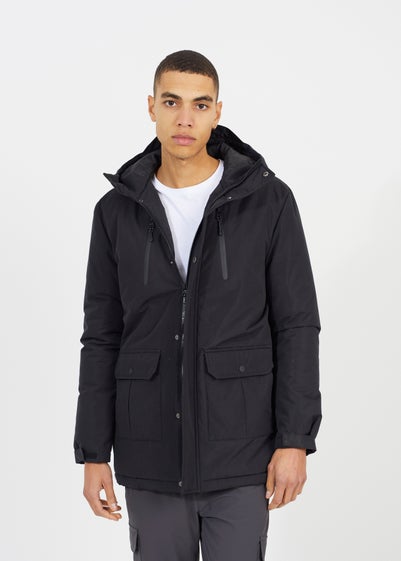 Brave Soul Black Lightly Padded Hooded Mac Jacket