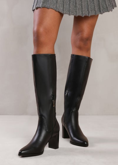 Where's That From Hawthorn Black Block Heel Knee High Boots