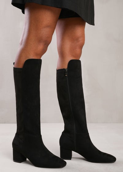 Where's That From Beau Black Suede Block Heel Knee-High Boots