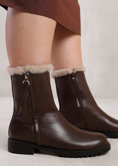 Where's That From Artic Brown Wide Fit Mid Calf Boots