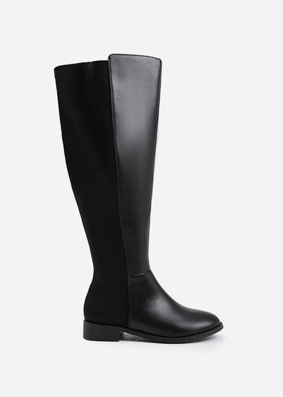 Where's That From Diem Black Pu Stretch Wide Calf Boots