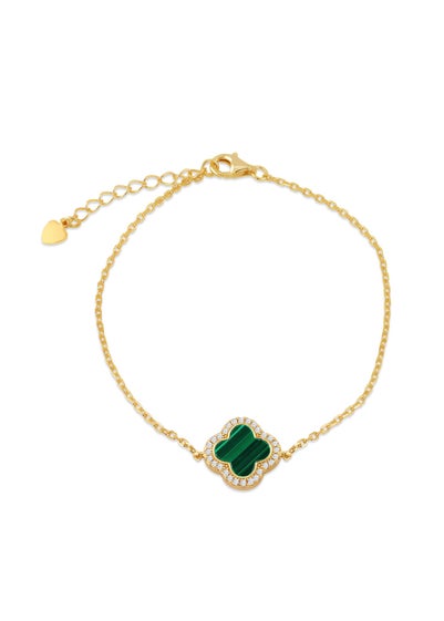 Golden Moments Yellow Gold Plated Clover Malachite and CZ Bracelet