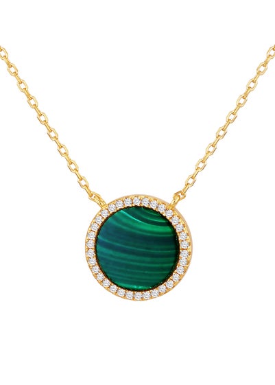 Golden Moments Yellow Gold Plated Round Malachite and CZ Necklace