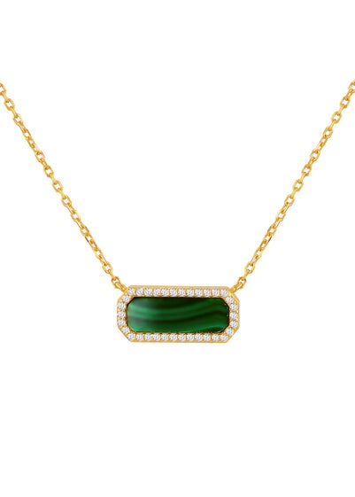 Golden Moments Yellow Gold Plated Octagonal Malachite and CZ  Necklace