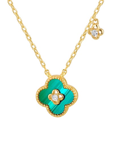 Golden Moments Gold Plated Clover Malachite CZ Accent Necklace