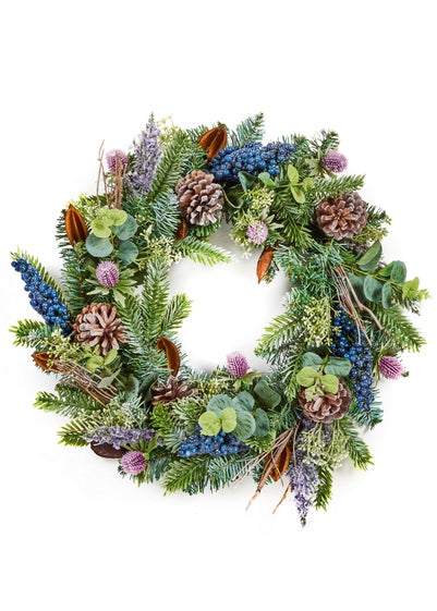 Premier Decorations Eucalyptus and Thistle artificial Wreath 50cm