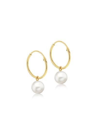 Golden Moments 9ct Yellow Gold Fresh Water Pearl Hoop Drop Earrings