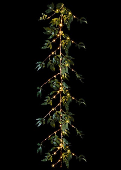 Premier Decorations Green Leaf Garland with 80 Warm White LEDs 150cm