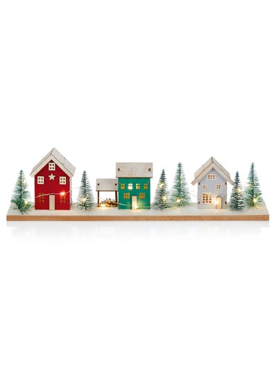 Premier Decorations Battery Operated Lit Wooden Houses Scene 40cm