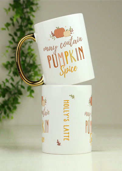 Personalised Memento Company White Pumpkin Spice Gold Handle Mug