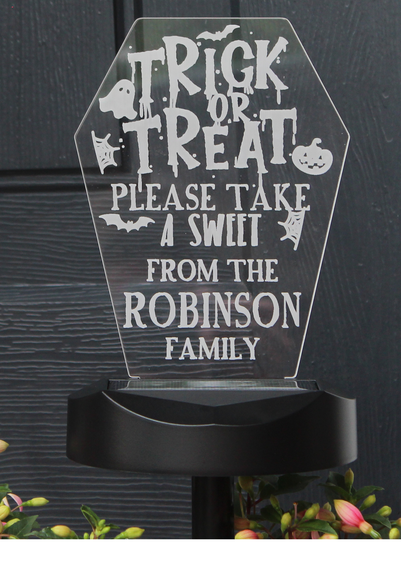 Personalised Memento Company Black Trick or Treat Halloween Solar Light