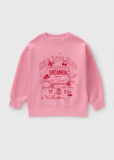 Girls Pink Self Love Oversized Sweatshirt (7-15yrs)