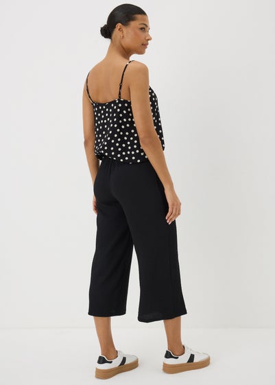 Black Textured Cropped Wide Leg Trousers