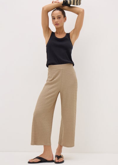 Stone Textured Cropped Wide Leg Trousers