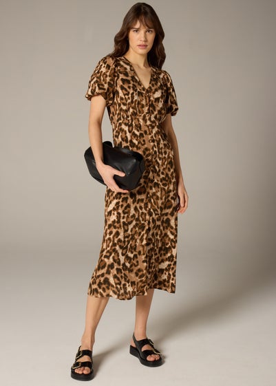 Et Vous Leopard Print Midi Tea Dres