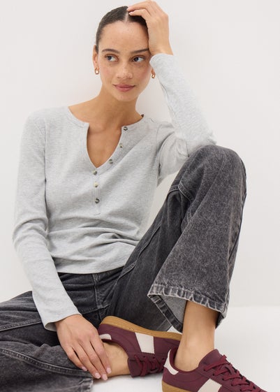 Grey Henley Long Sleeve Top