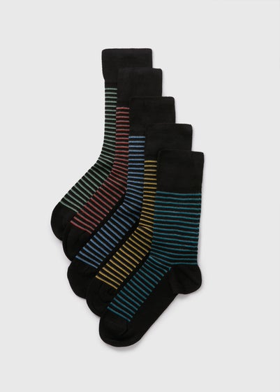 Flexi Top 5 Pack Black Stripe Socks