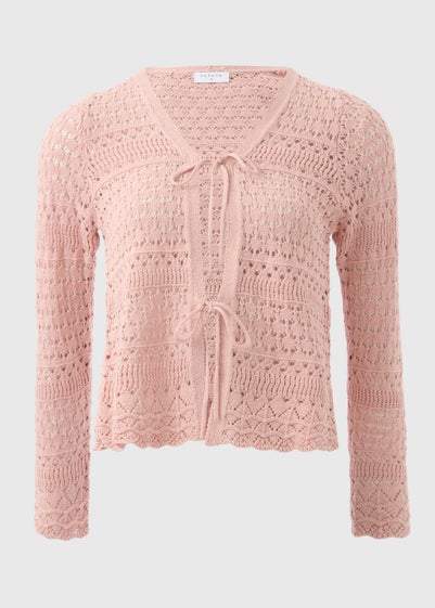 Pink Pointelle Tie Front Cardigan