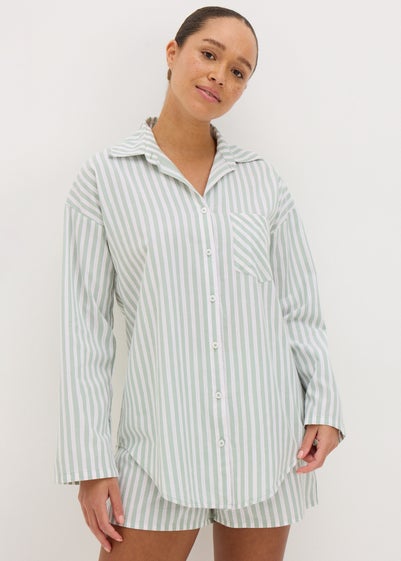 Sage Green Cotton Stripe Short Pyjama Set