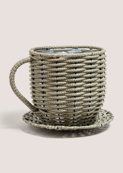 Grey Plastic Woven Planter