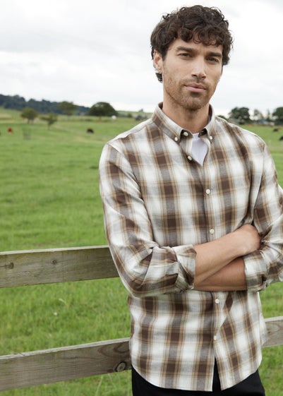 Threadbare Chocolate Mens Chocolate Flannel Check Long Sleeve Shirt