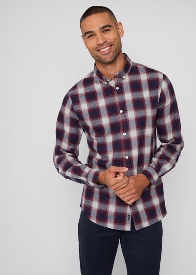 Threadbare Burgundy Brushed Cotton Long Sleeve Check Shirt