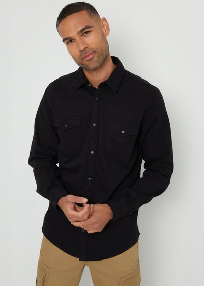 Threadbare Black Cotton Popper Closure Long Sleeve Shirt