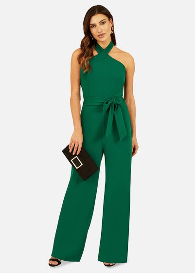 Mela Green Cross Over Halter Neck Jumpsuit