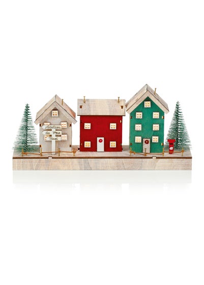 Premier Decorations Battery Operated Lit Wood Houses Scene 25cm