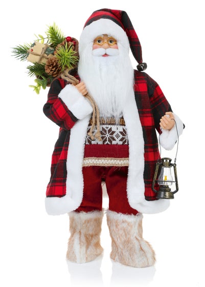 Premier Decorations Tartan Plush Santa with Lantern and Sack 60cm