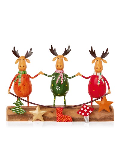 Premier Decorations Iron Trio of Moose on Wooden Base Christmas Ornament 26cm