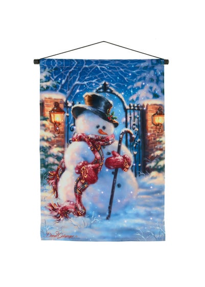 Premier Decorations Blue Snowman with Cane Scene with Twinkling Fibre Optics 60 x 40cm