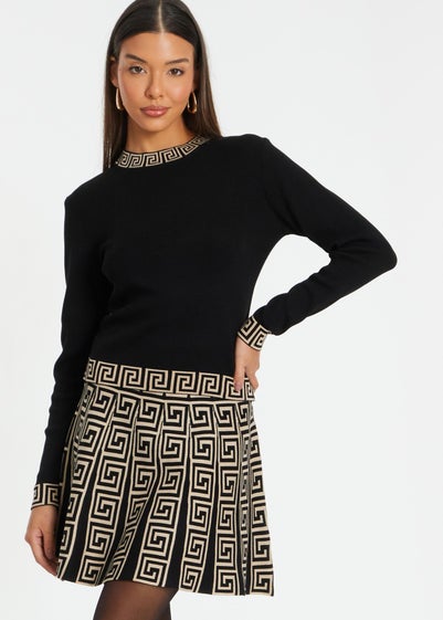 Quiz Black Knitted Geometric Trim Jumper