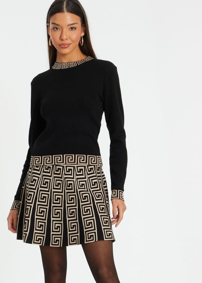 Quiz Black Knitted Geometric Mini Skirt