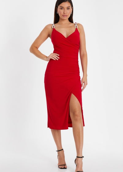 Quiz Red Diamante Strap Midi Dress