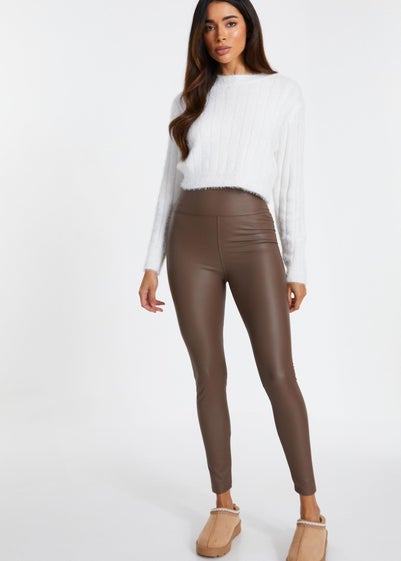 Quiz Brown Faux Leather Leggings