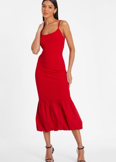 Quiz Red Puffball Hem Midi Dress