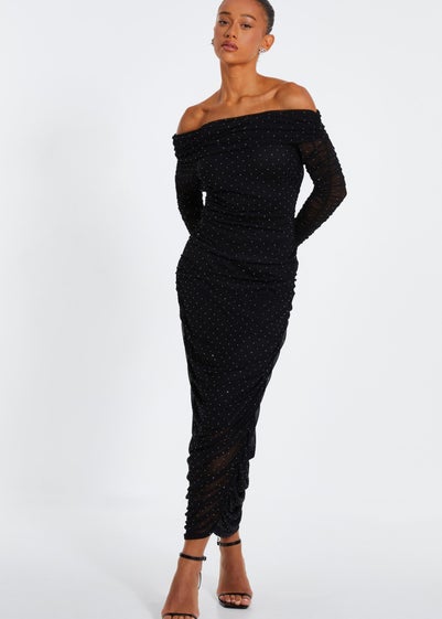 Quiz Black Mesh Bardot Midaxi Dress