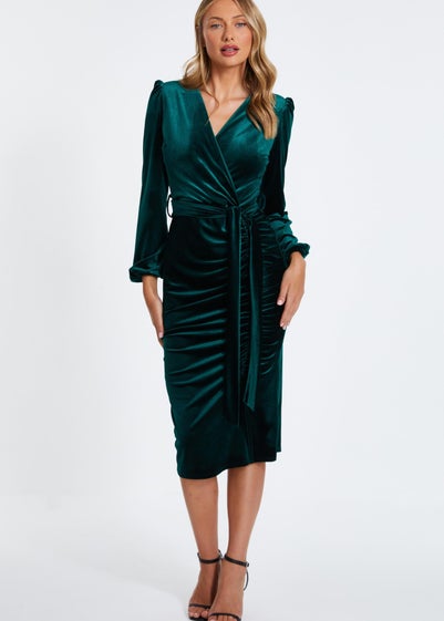 Quiz Green Velvet Ruched Midi Dress