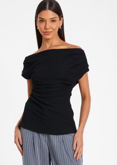 Quiz Black Textured Drape Neck Top