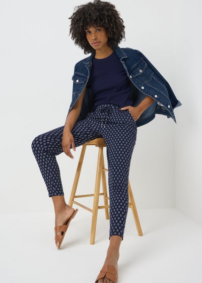 Navy Harem Printed Trousers