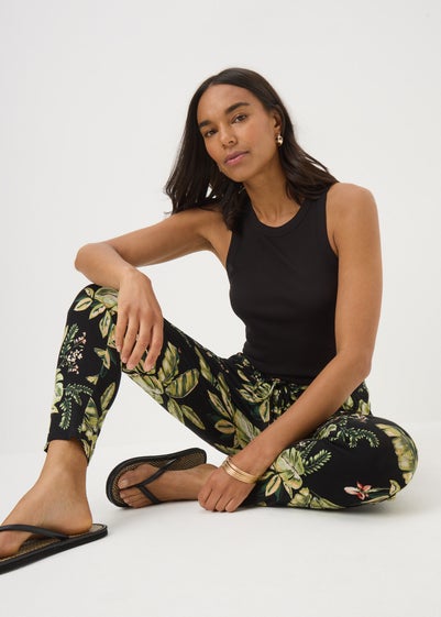 Khaki Tropical Leaf Harem Trousers