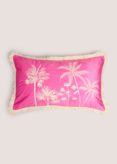 Pink Palm Tree Fringe Cushion