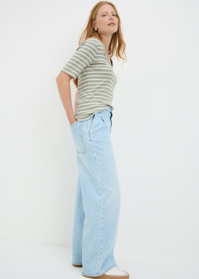 Green Stripe Ribbed Scoop Neck Top