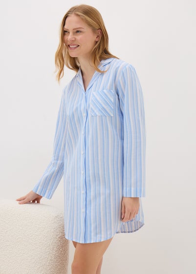 Blue Stripe Cotton Shirt Nightie